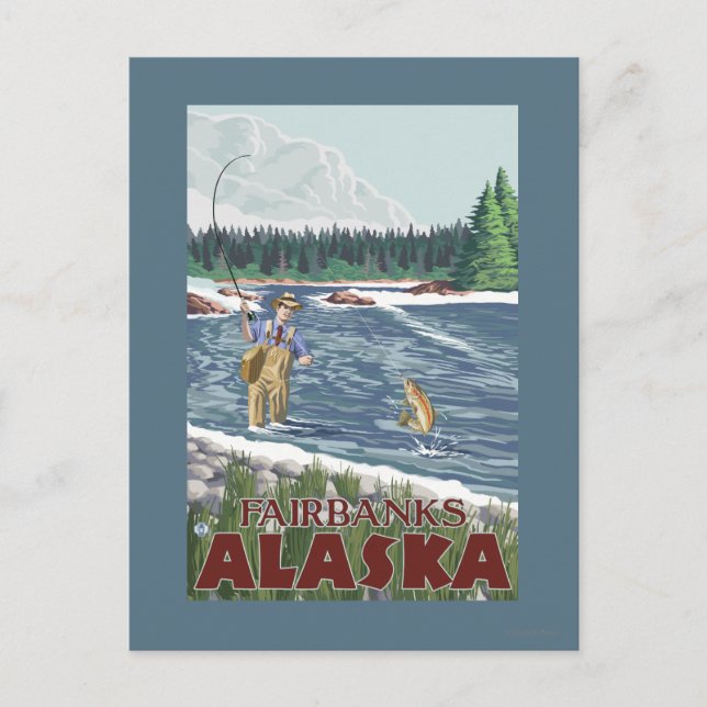 Fly Fisherman - Fairbanks, Alaska Postcard (Front)
