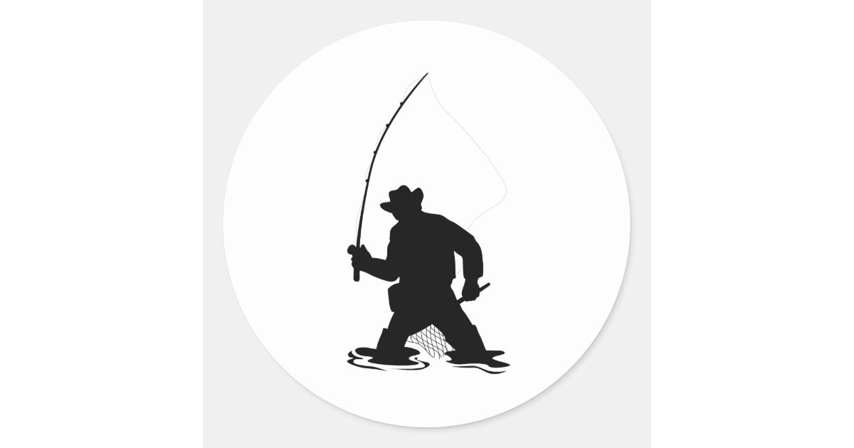 fly fisherman fishing silhouette classic round sticker ...