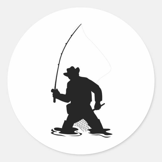 fly fisherman fishing silhouette classic round sticker (Front)