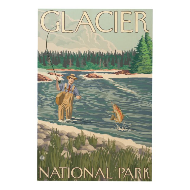 Fly Fisherman - Glacier National Park, MT Wood Wall Decor (Front)