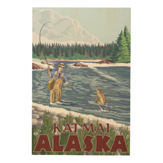 Fly Fisherman - Katmai, Alaska Wood Wall Art