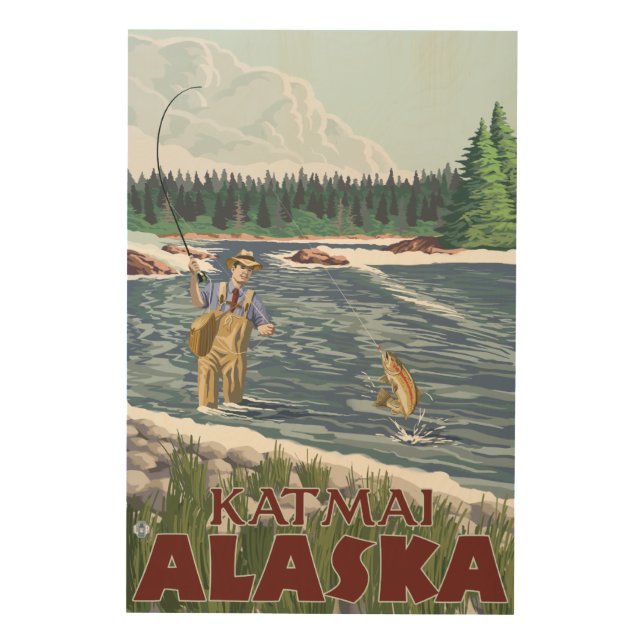 Fly Fisherman - Katmai, Alaska Wood Wall Art (Front)