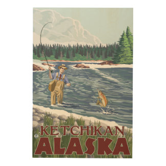 Fly Fisherman - Ketchikan, Alaska Wood Wall Decor