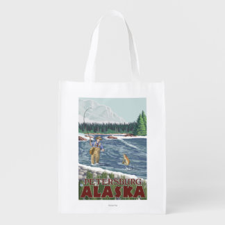 Fly Fisherman - Petersburg, Alaska Grocery Bag