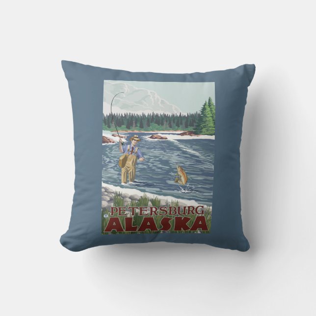 Fly Fisherman - Petersburg, Alaska Throw Pillow (Front)