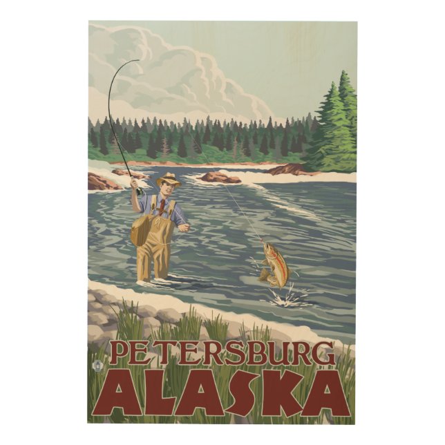 Fly Fisherman - Petersburg, Alaska Wood Wall Art (Front)