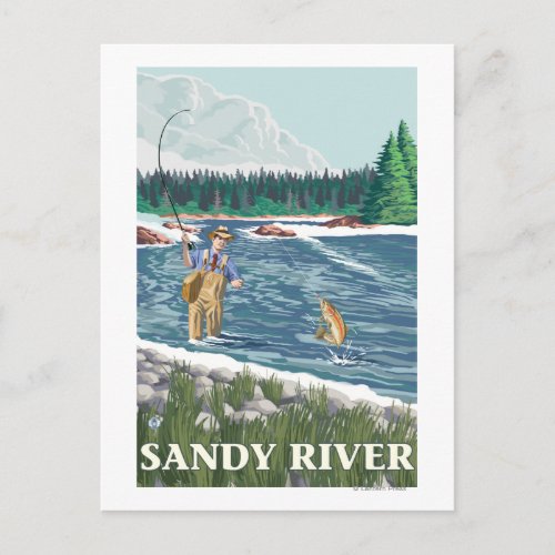 Fly Fisherman _ Sandy River Oregon Postcard