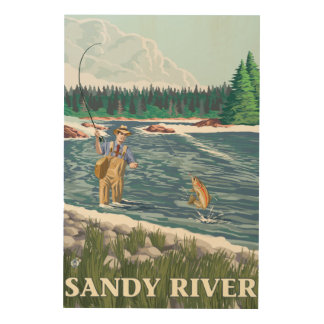 Fly Fisherman - Sandy River, Oregon Wood Wall Art