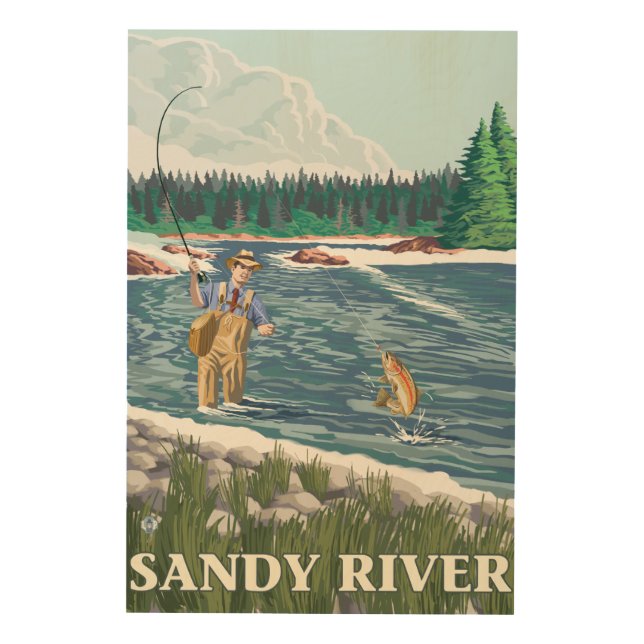 Fly Fisherman - Sandy River, Oregon Wood Wall Art (Front)