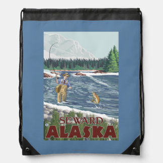Fly Fisherman - Seward, Alaska Drawstring Bag