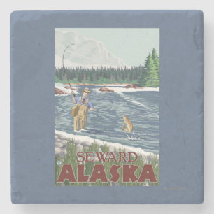 Fly Fisherman - Seward, Alaska Stone Coaster