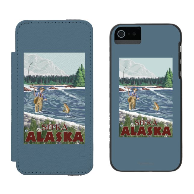 Fly Fisherman - Sitka, Alaska Incipio iPhone Wallet Case (Side by Side)