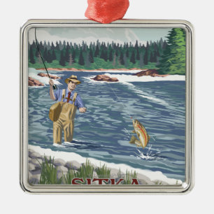 Fly Fisherman - Sitka, Alaska Metal Ornament
