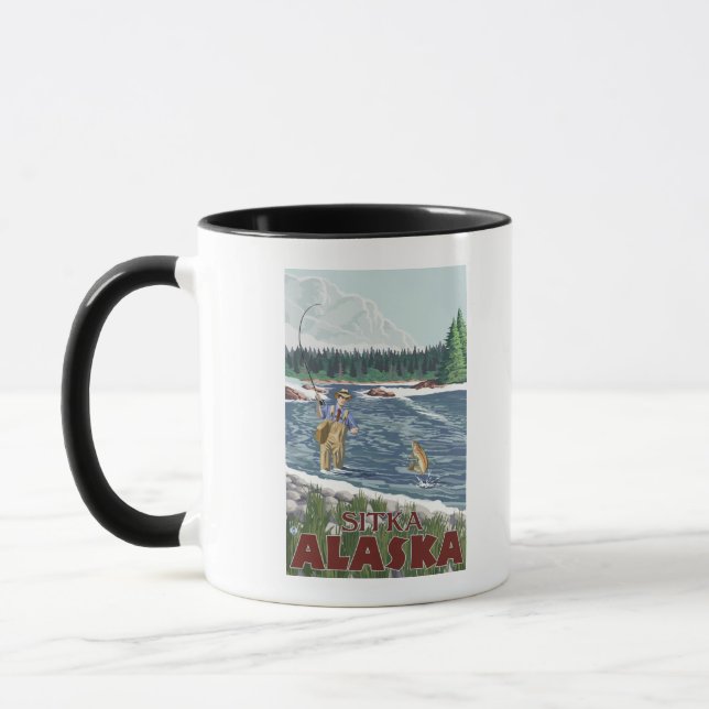Fly Fisherman - Sitka, Alaska Mug (Left)