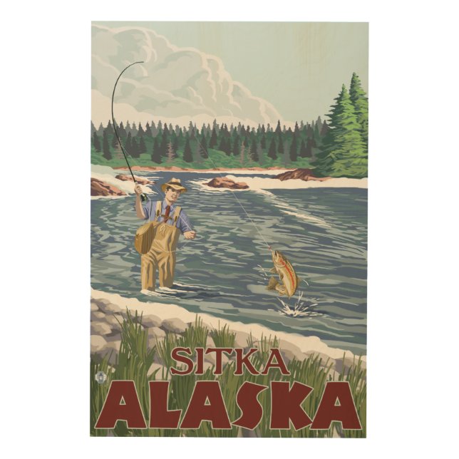 Fly Fisherman - Sitka, Alaska Wood Wall Art (Front)