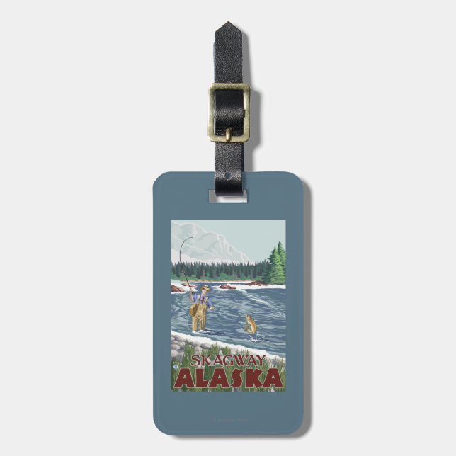 Fly Fisherman - Skagway, Alaska Luggage Tag (Front Vertical)