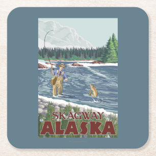Fly Fisherman - Skagway, Alaska Square Paper Coaster