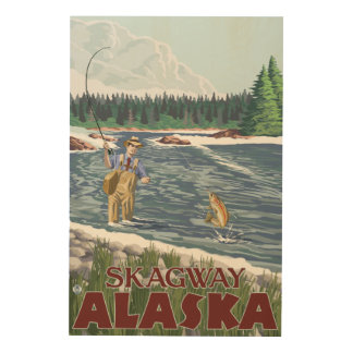 Fly Fisherman - Skagway, Alaska Wood Wall Art
