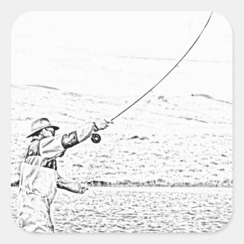Fly Fisherman Square Sticker by yackerscreations at Zazzle
