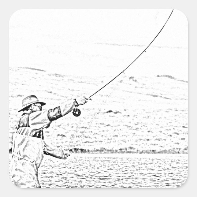 fly fisherman square sticker (Front)