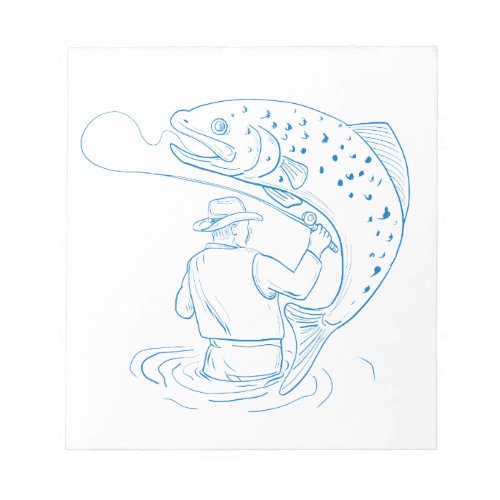Fly Fisherman Trout Fishing Drawing Notepad