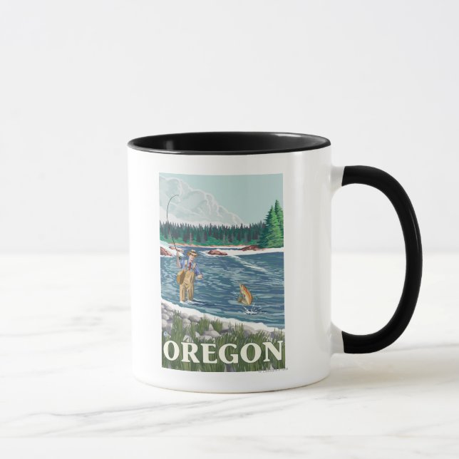 Fly Fisherman- Vintage Travel Poster Mug (Right)