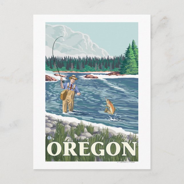 Fly Fisherman- Vintage Travel Poster Postcard (Front)