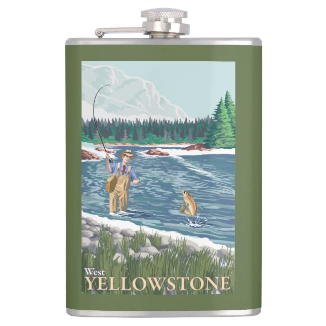 Fly Fisherman - West Yellowstone, Montana Flask (Front)