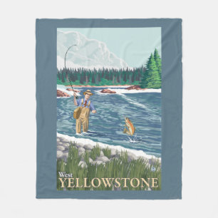 Fly Fisherman - West Yellowstone, Montana Fleece Blanket