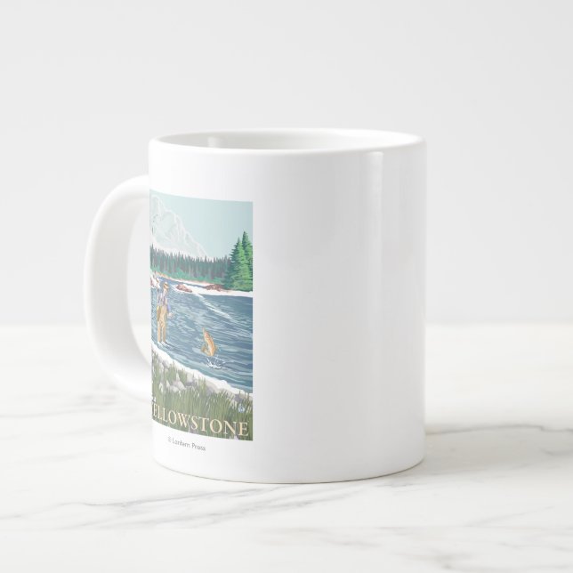 Fly Fisherman - West Yellowstone, Montana Giant Coffee Mug (Front Left)