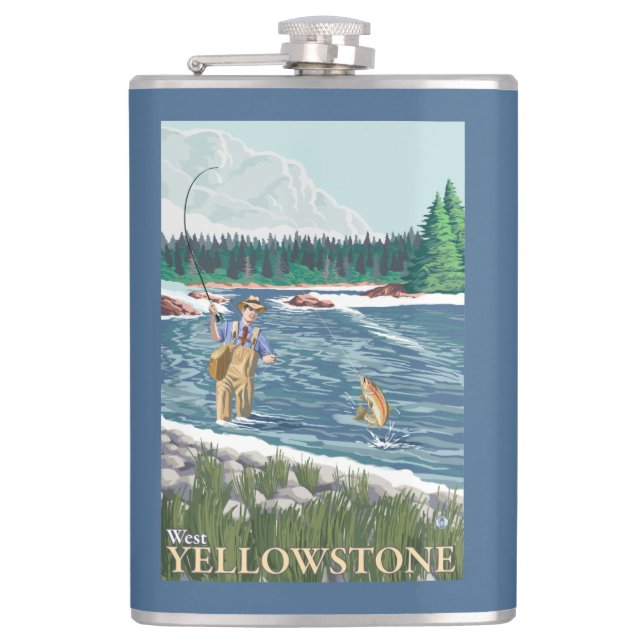 Fly Fisherman - West Yellowstone, Montana Hip Flask (Front)
