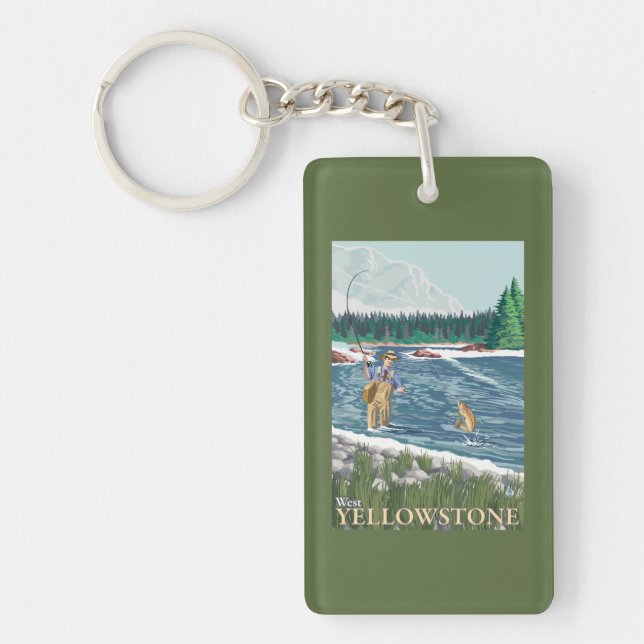 Fly Fisherman - West Yellowstone, Montana Keychain (Front)
