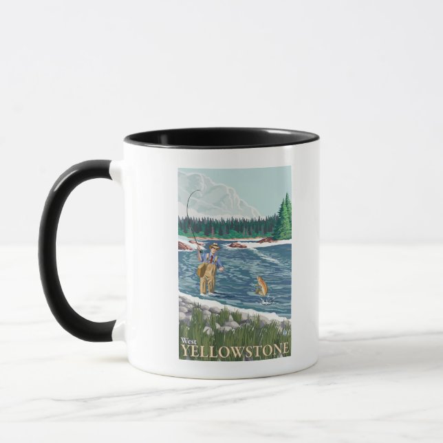 Fly Fisherman - West Yellowstone, Montana Mug (Left)