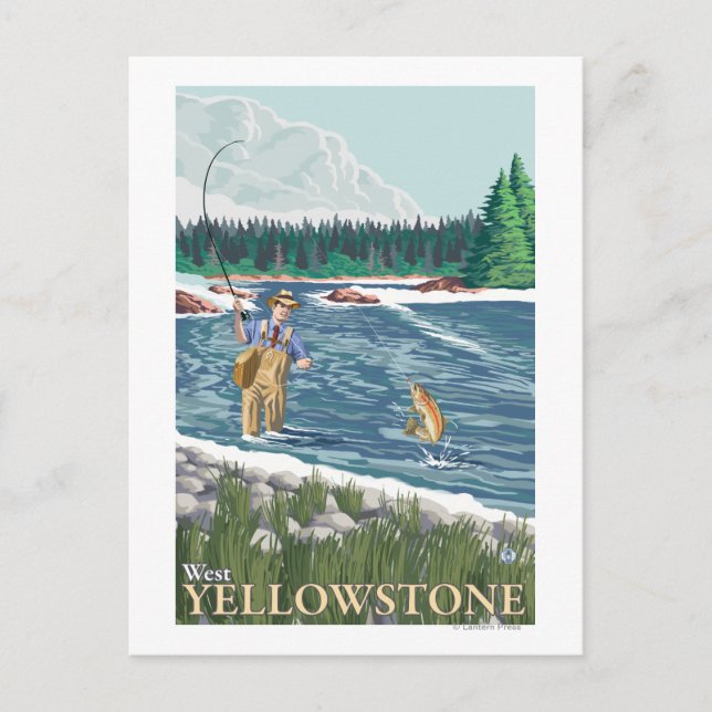 Fly Fisherman - West Yellowstone, Montana Postcard (Front)
