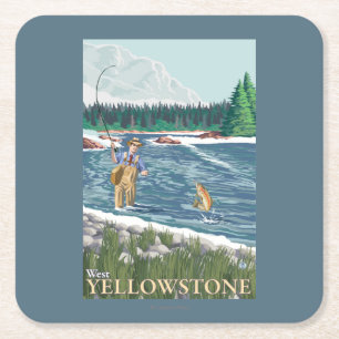 Fly Fisherman - West Yellowstone, Montana Square Paper Coaster