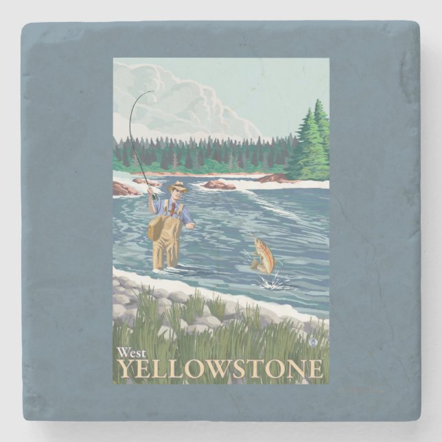 Fly Fisherman - West Yellowstone, Montana Stone Coaster (Front)