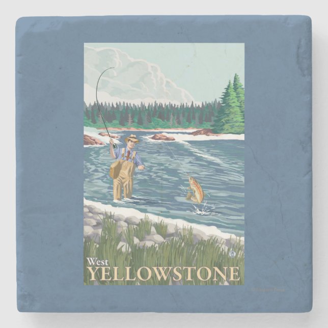 Fly Fisherman - West Yellowstone, Montana Stone Coaster (Front)