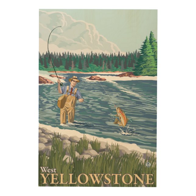 Fly Fisherman - West Yellowstone, Montana Wood Wall Decor (Front)