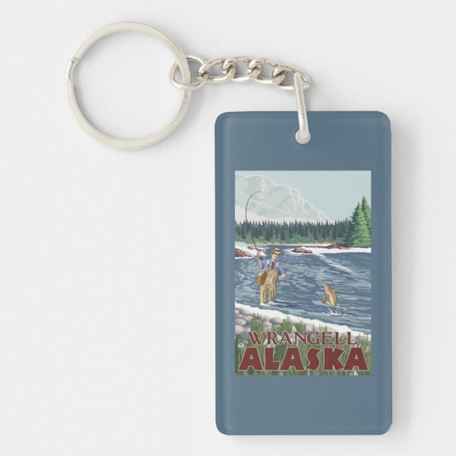 Fly Fisherman - Wrangell, Alaska Keychain (Front)
