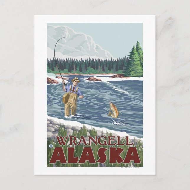 Fly Fisherman - Wrangell, Alaska Postcard (Front)