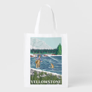 Fly Fisherman - Yellowstone National Park Reusable Grocery Bag
