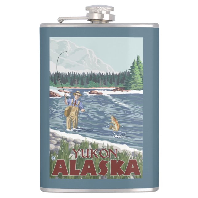 Fly Fisherman - Yukon, Alaska Flask (Front)