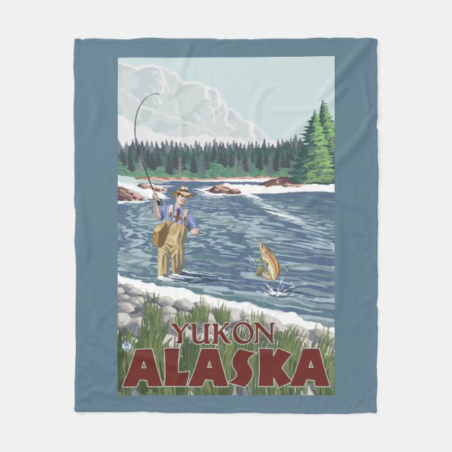 Fly Fisherman - Yukon, Alaska Fleece Blanket (Front)