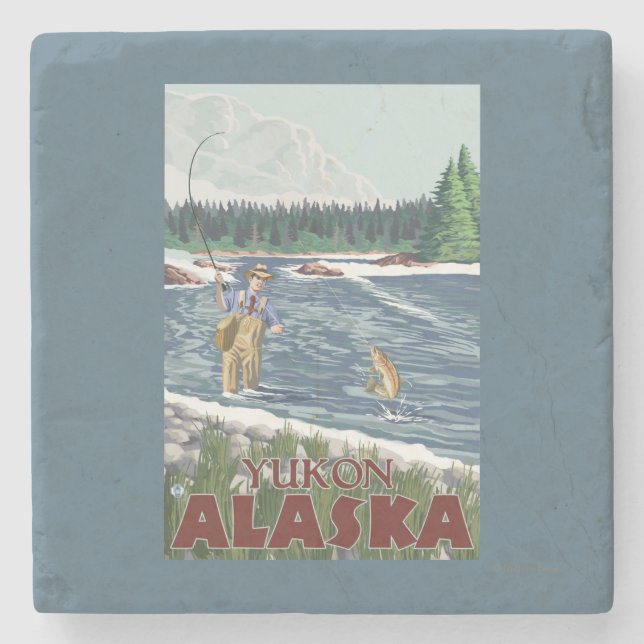 Fly Fisherman - Yukon, Alaska Stone Coaster (Front)