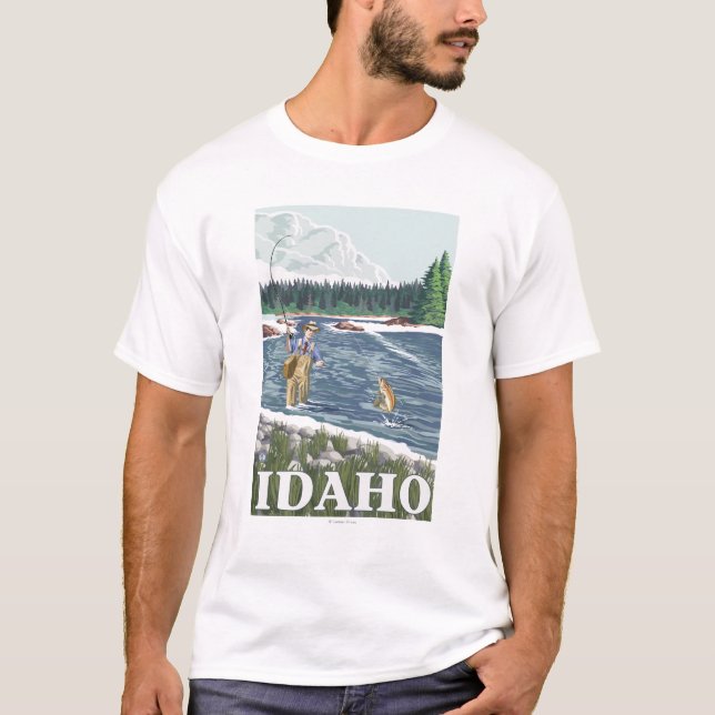 Fly FishermanIdahoVintage Travel Poster T-Shirt (Front)