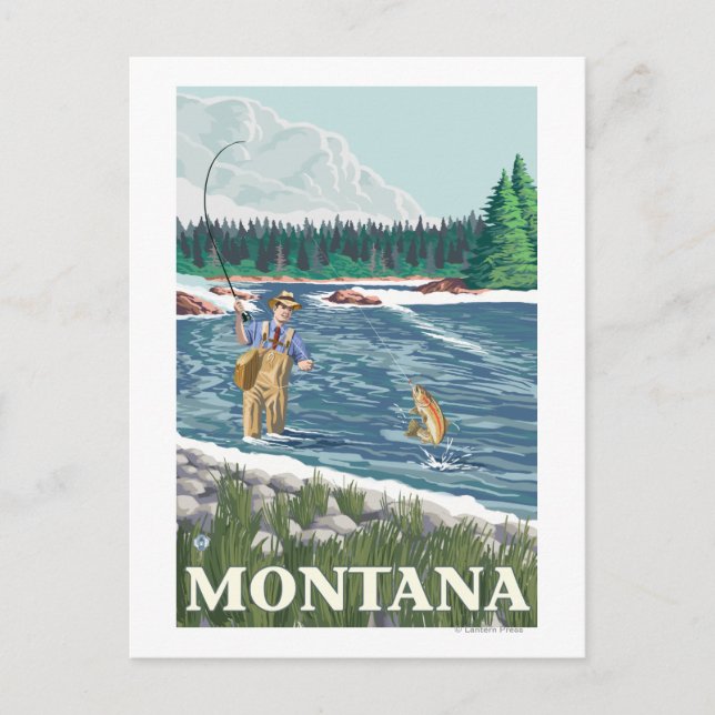 Fly FishermanMontanaVintage Travel Poster Postcard (Front)