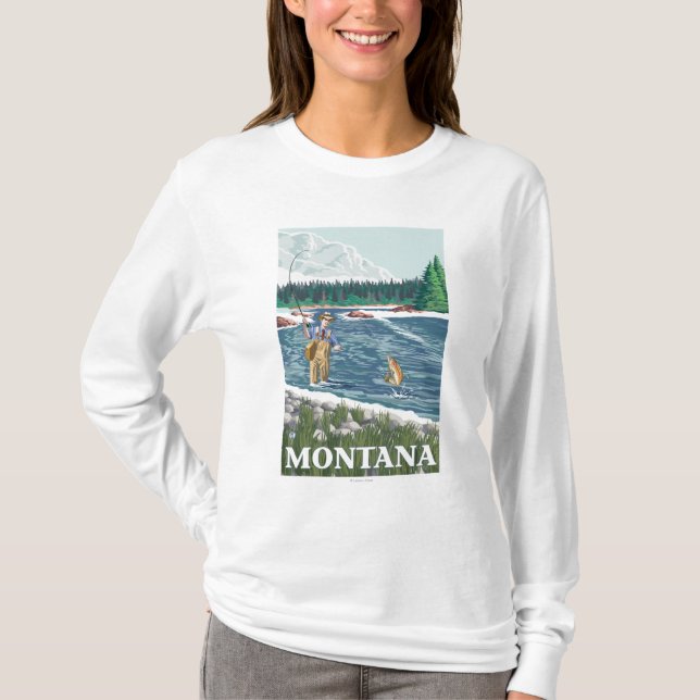 Fly FishermanMontanaVintage Travel Poster T-Shirt (Front)