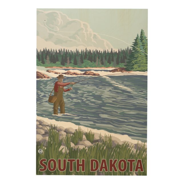 Fly FishermanSouth Dakota Wood Wall Decor (Front)