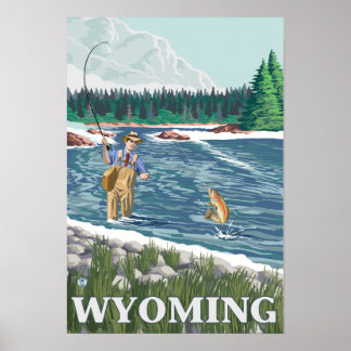 Fly FishermanWyomingVintage Travel Poster