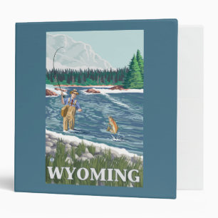 Fly FishermanWyomingVintage Travel Poster 3 Ring Binder